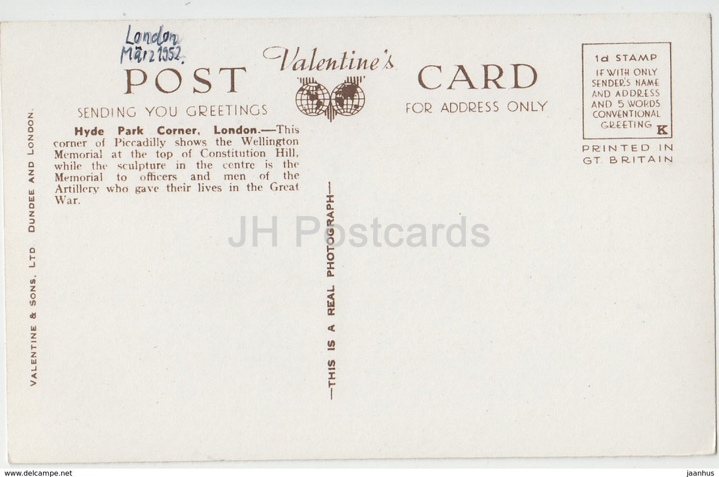 London - Hyde Park Corner - H.9145 - 1952 - United Kingdom - England - used