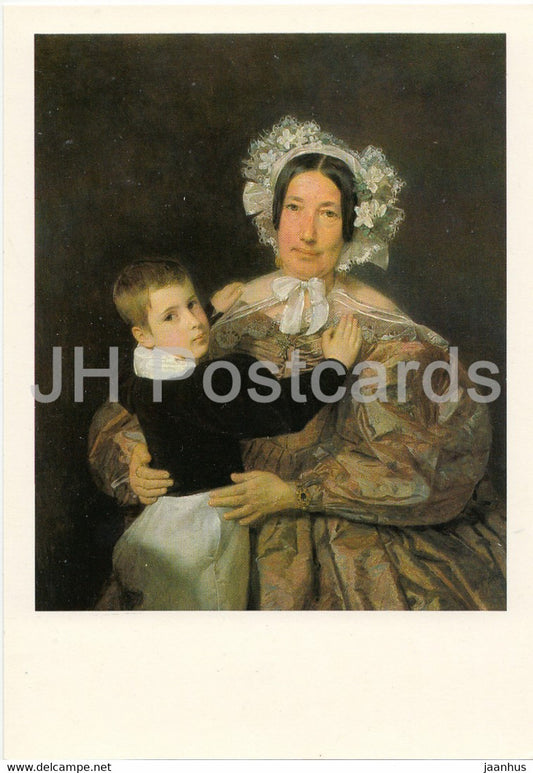 painting by Ferdinand Georg Waldmuller - Frau Lindner mit Ihrem Sohn - German art - DDR Germany - unused - JH Postcards