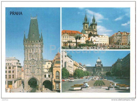 Powder Tower - Old Town Square - Wenceslas square - Praha - Prague - Czechoslovakia - Czech - used 1993 - JH Postcards