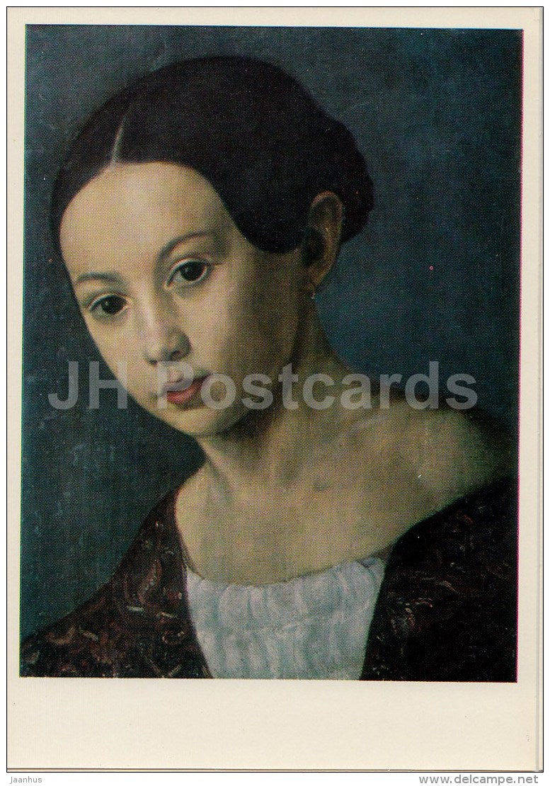 painting by G. Soroka - Portrait of E. Miliukova , 1840s - woman - Russian art - 1974 - Russia USSR - unused - JH Postcards