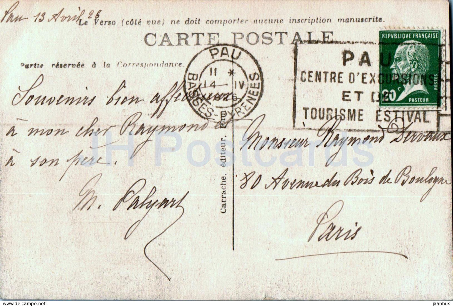 Pau - Le Château Henri IV - Façade principale - château - 187 - carte postale ancienne - 1926 - France - utilisé 