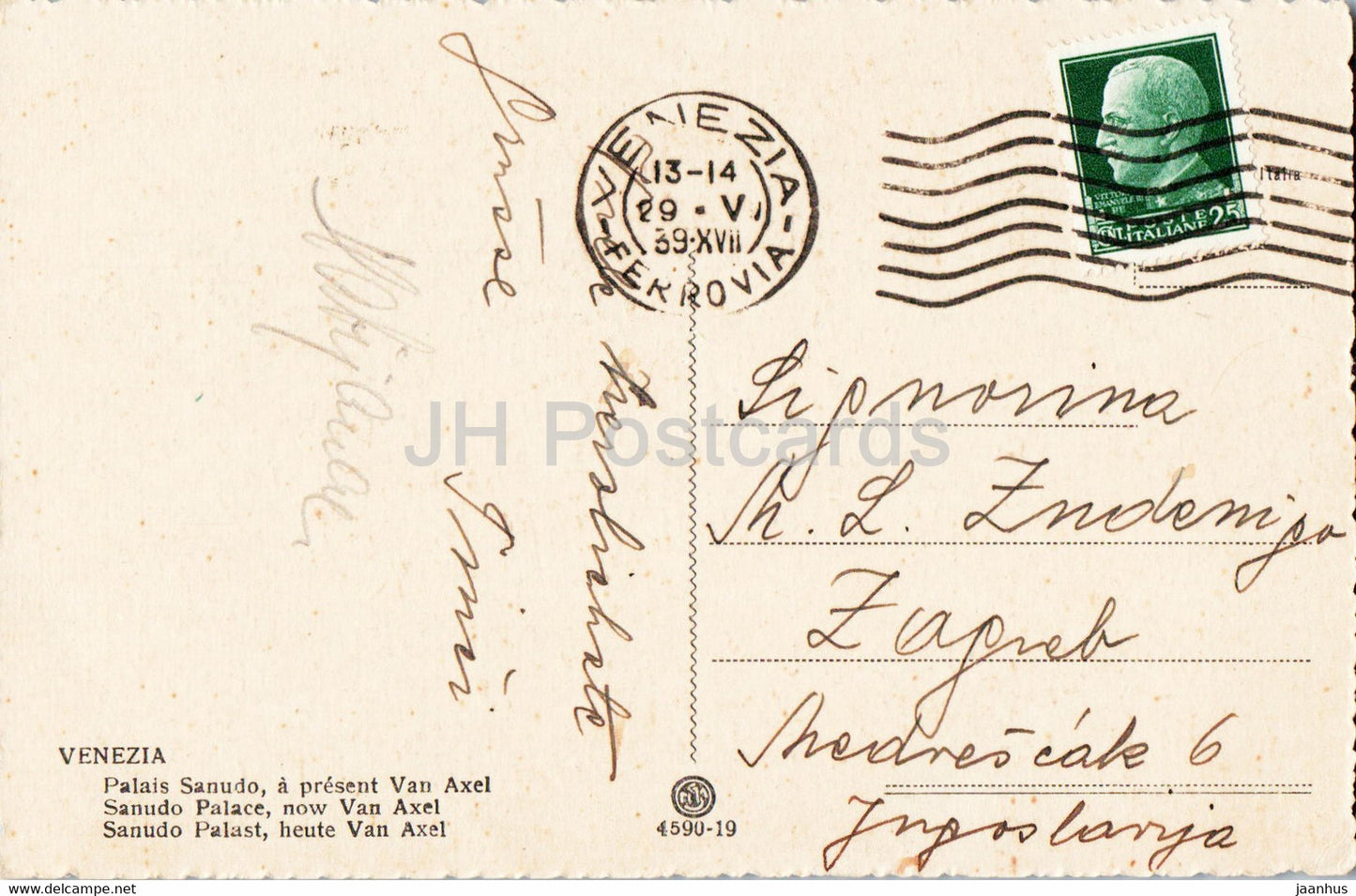Venezia - Venice - Palazzo Van Axel - Sanudo Palace - old postcard - 1939 - Italy - used