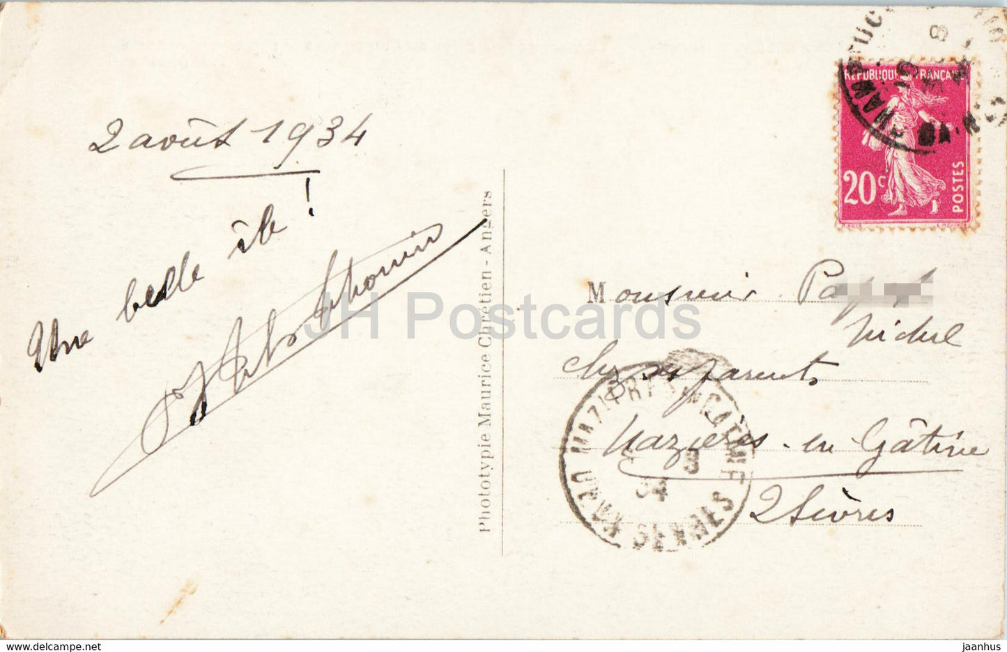 Champtoceaux - La Loire vers le Pont métallique et Oudon - pont - carte postale ancienne - 1934 - France - occasion