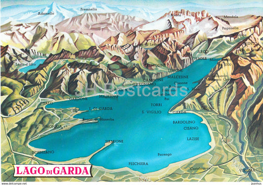 Lago di Garda - Gardasee - map - Italy - Italia - unused - JH Postcards