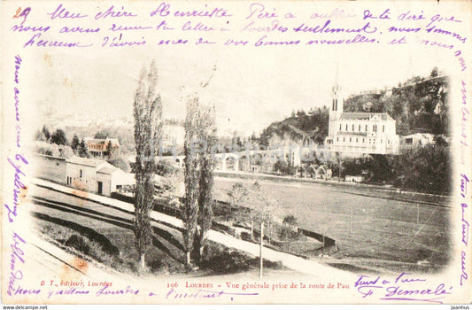 Lourdes - Vue generale prise de la route de Pau - 196 - old postcard - 1903 - France - used - JH Postcards
