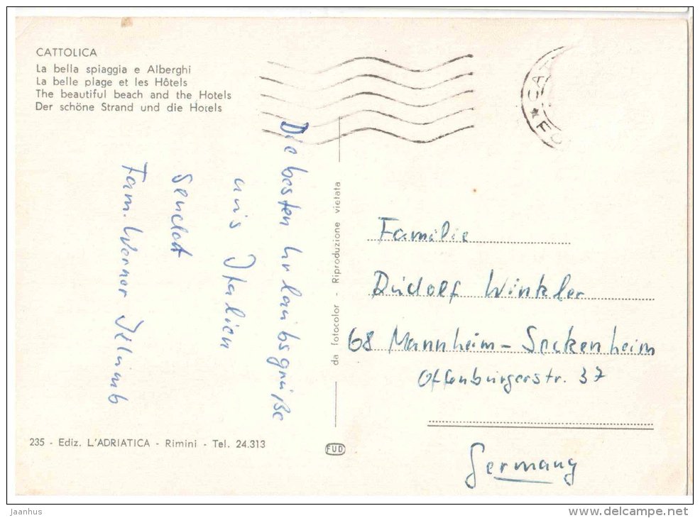 La Bella Spiaggia e Alberghi - beach and hotels - Cattolica - Rimini - Emilia-Romagna - 235 - Italia - Italy - used - JH Postcards