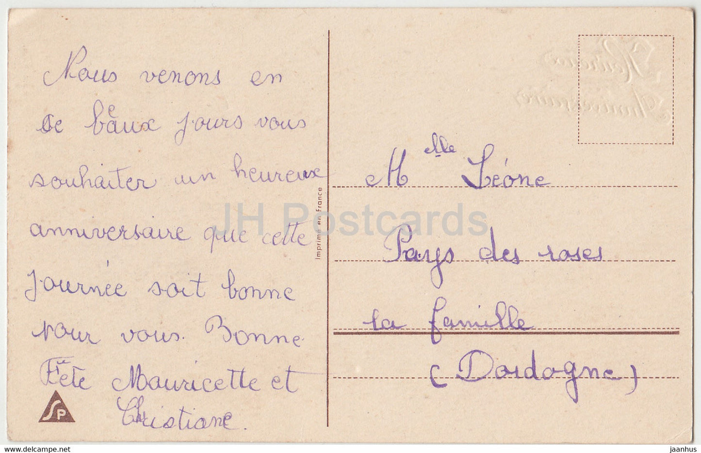 Birthday Greeting Card - Heureux Anniversaire - roses - SP - illustration - old postcard - France - used