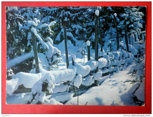 Christmas Greeting Card - winter landscape - book - Finland - sent from Finland to Estonia USSR 1985 - JH Postcards