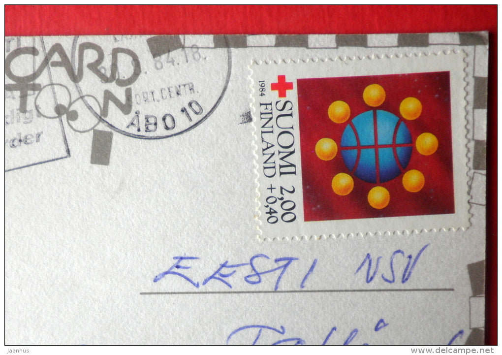 illustration - envelope - cover - cat - Sweden - sent from Finland to Estonia USSR 1984 - JH Postcards