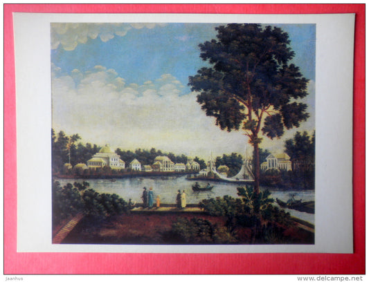 painting by S. Galaktionov - View from Kamen Island on Krestovskiy and Aptekarsky Islands , 1810 - russian art - unused - JH Postcards
