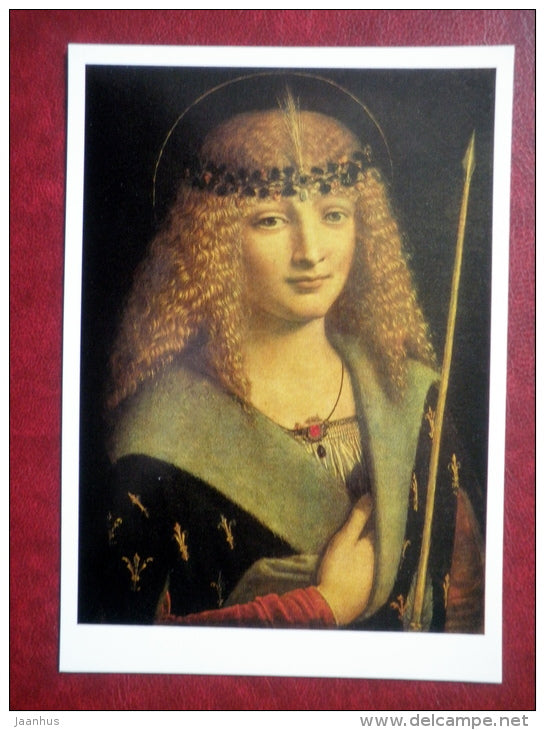 painting by Giovanni Antonio Boltraffio , Portrait of a boy as saint Sebastian - italian art - unused - JH Postcards