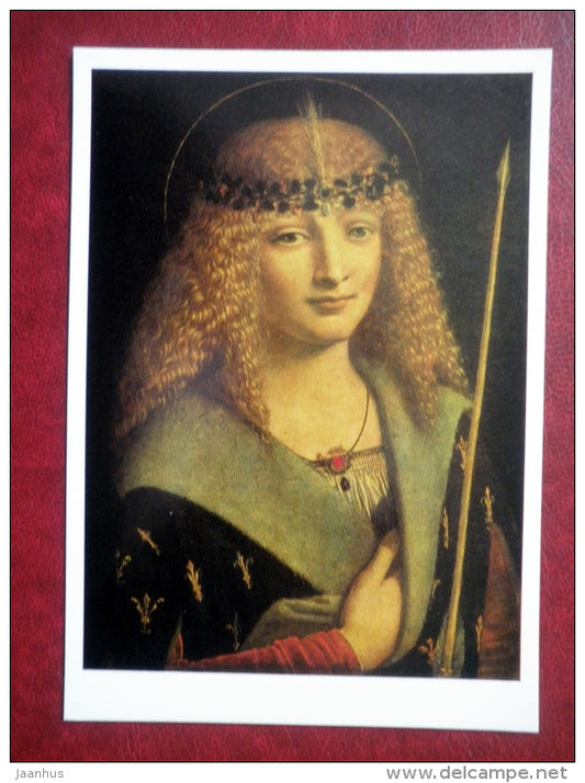 painting by Giovanni Antonio Boltraffio , Portrait of a boy as saint Sebastian - italian art - unused - JH Postcards