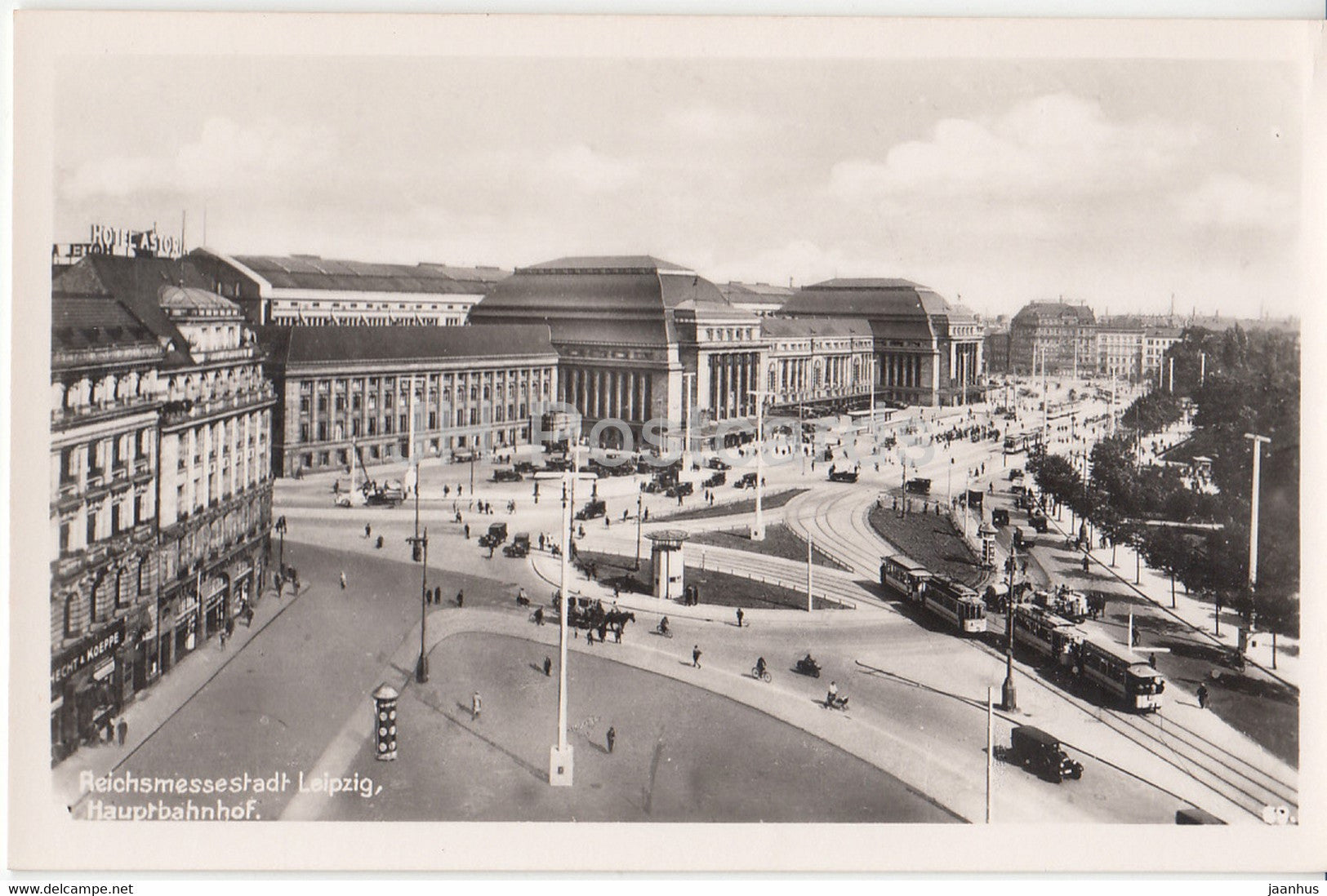 Reichsmessestadt Leipzig - Hauptbahnhof - railway station - tram - old postcard - Germany - unused - JH Postcards