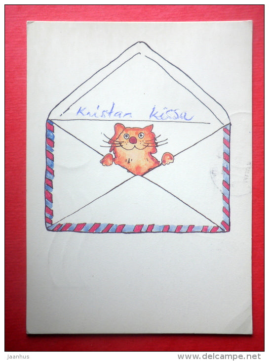 illustration - envelope - cover - cat - Sweden - sent from Finland to Estonia USSR 1984 - JH Postcards