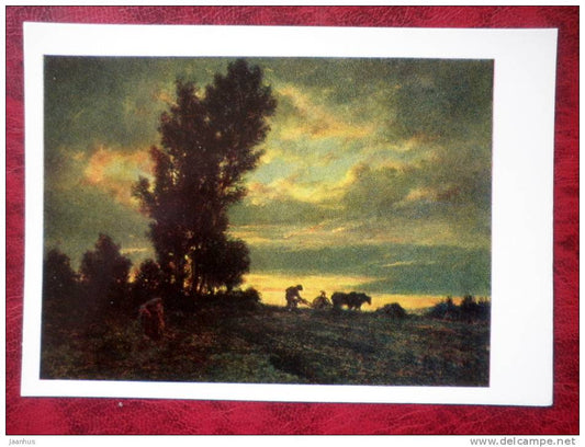 Painting by Théodore Rousseau - Landscape with a plowman - art - unused - JH Postcards