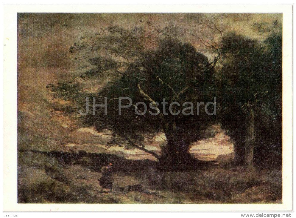 painting by Jean-Baptiste-Camille Corot - Wind Gust - french art - unused - JH Postcards