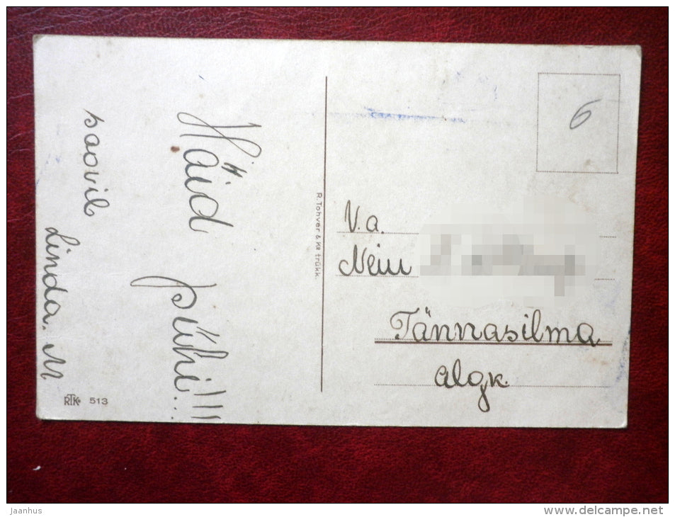 Easter Greeting Card - flowers - eggs - mug - RTK 513 - 1920s-1930s - Estonia - used - JH Postcards