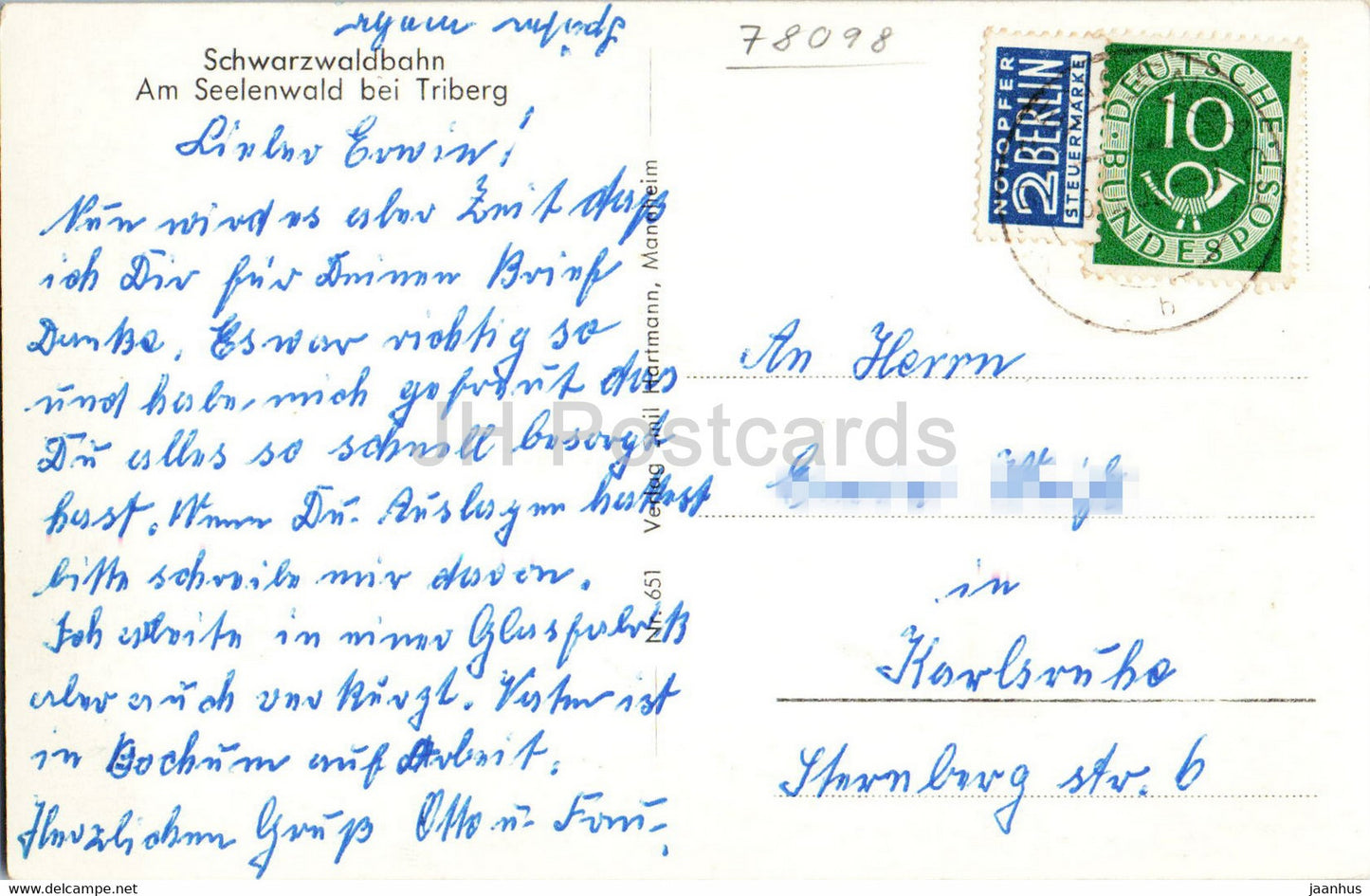 Schwarzwaldbahn Am Seelenwald bei Triberg - alte Ansichtskarte - Deutschland - gebraucht
