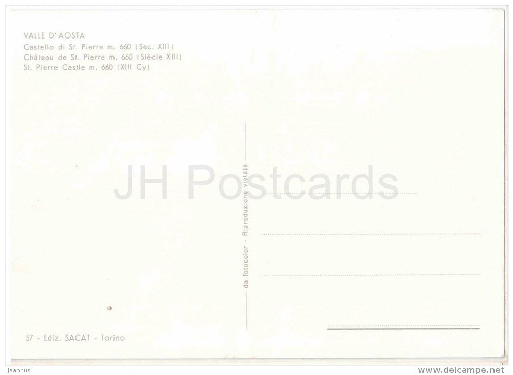Castello di St. Pierre m. 660 - VALLE D´AOSTA - 57 - castle - Italia - Italy - unused - JH Postcards