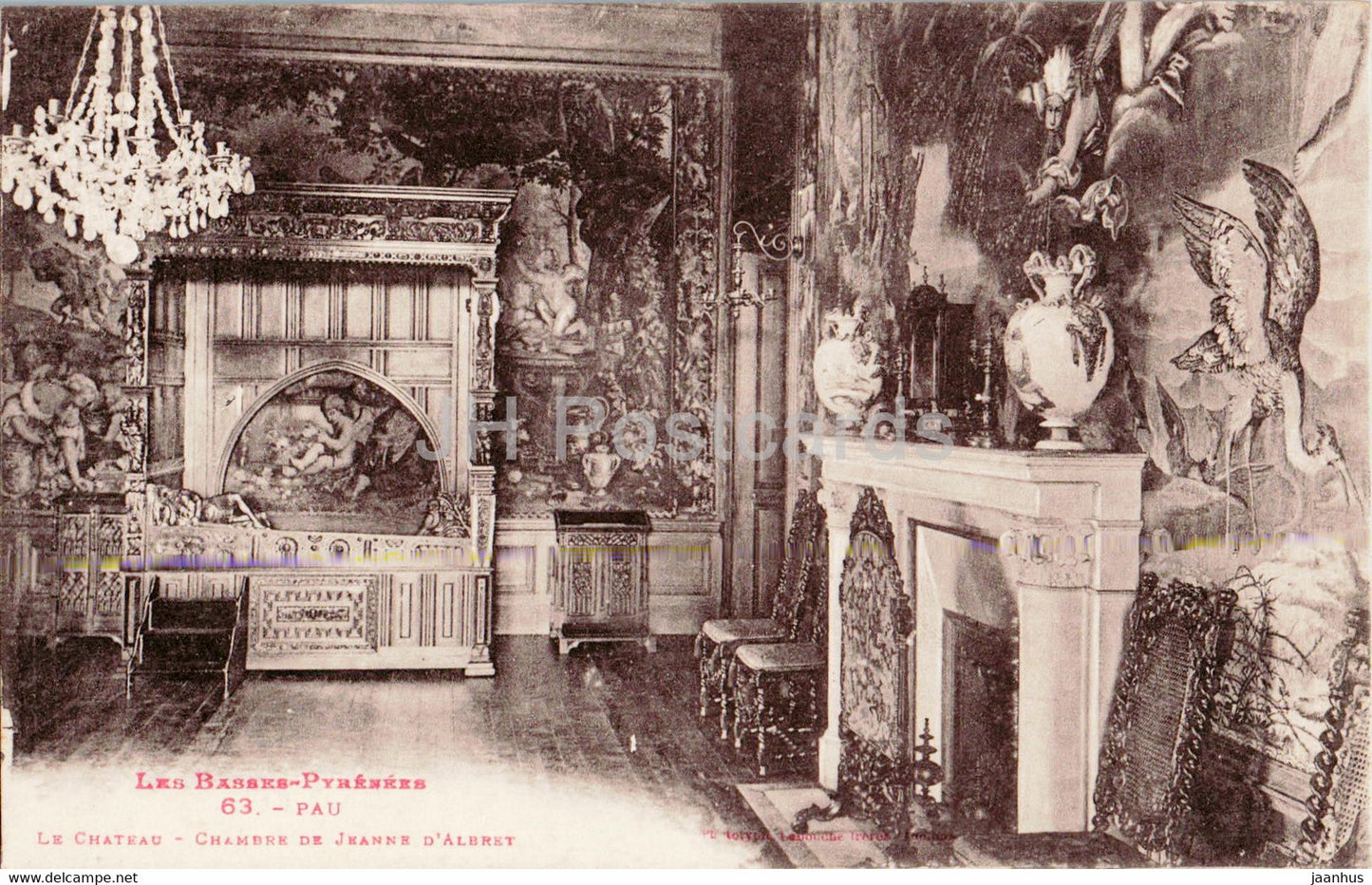 Pau - Le Chateau - Chambre de Jeanne d'Albret - Les Basses Pyrenees - 63 - castle - old postcard - France - unused - JH Postcards