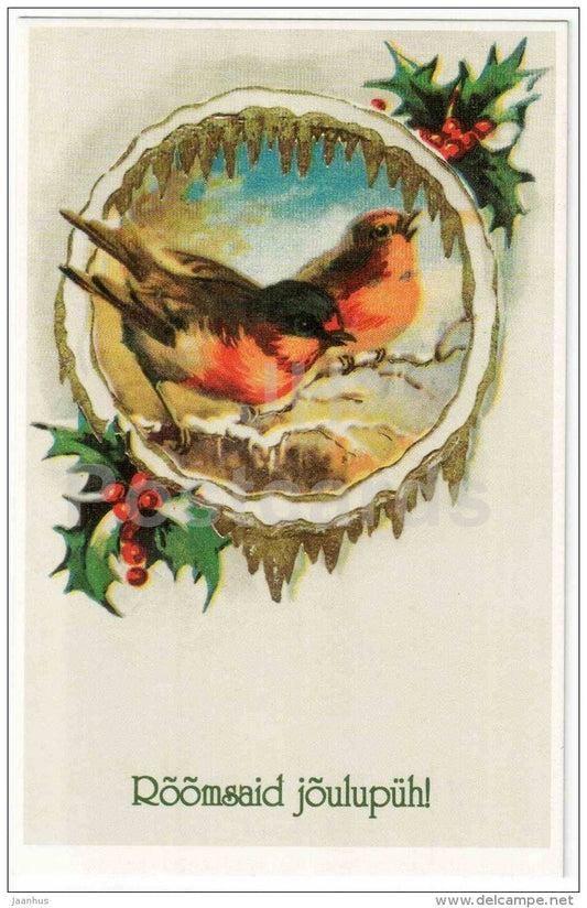 Christmas Greeting Card - birds - old postcard reproduction - Estonia - unused - JH Postcards