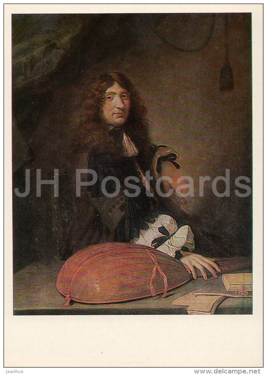 painting by Unknown Artist - Portrait of a Lute Player - French art - Russia USSR - 1986 - unused - JH Postcards