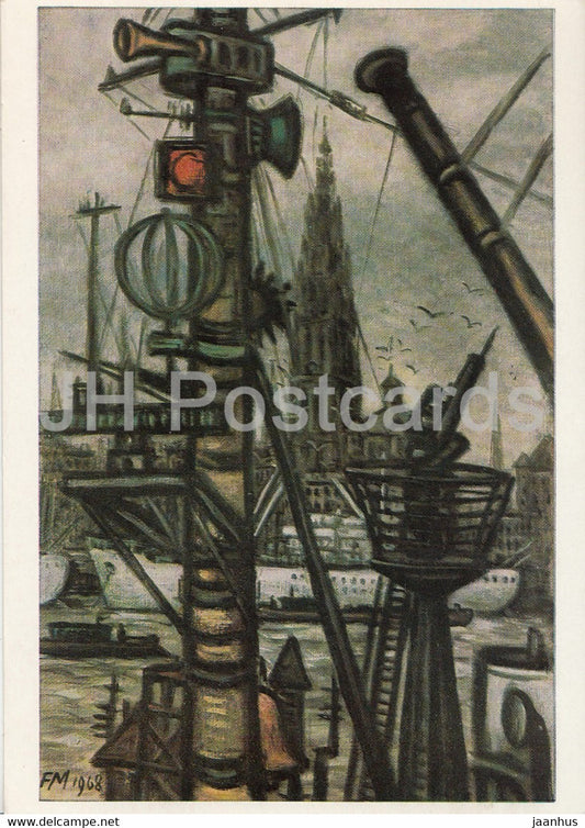 painting by Frans Masereel - Antwerpen di Schelde und die Kathedrale - Flemish art - Germany DDR - unused - JH Postcards