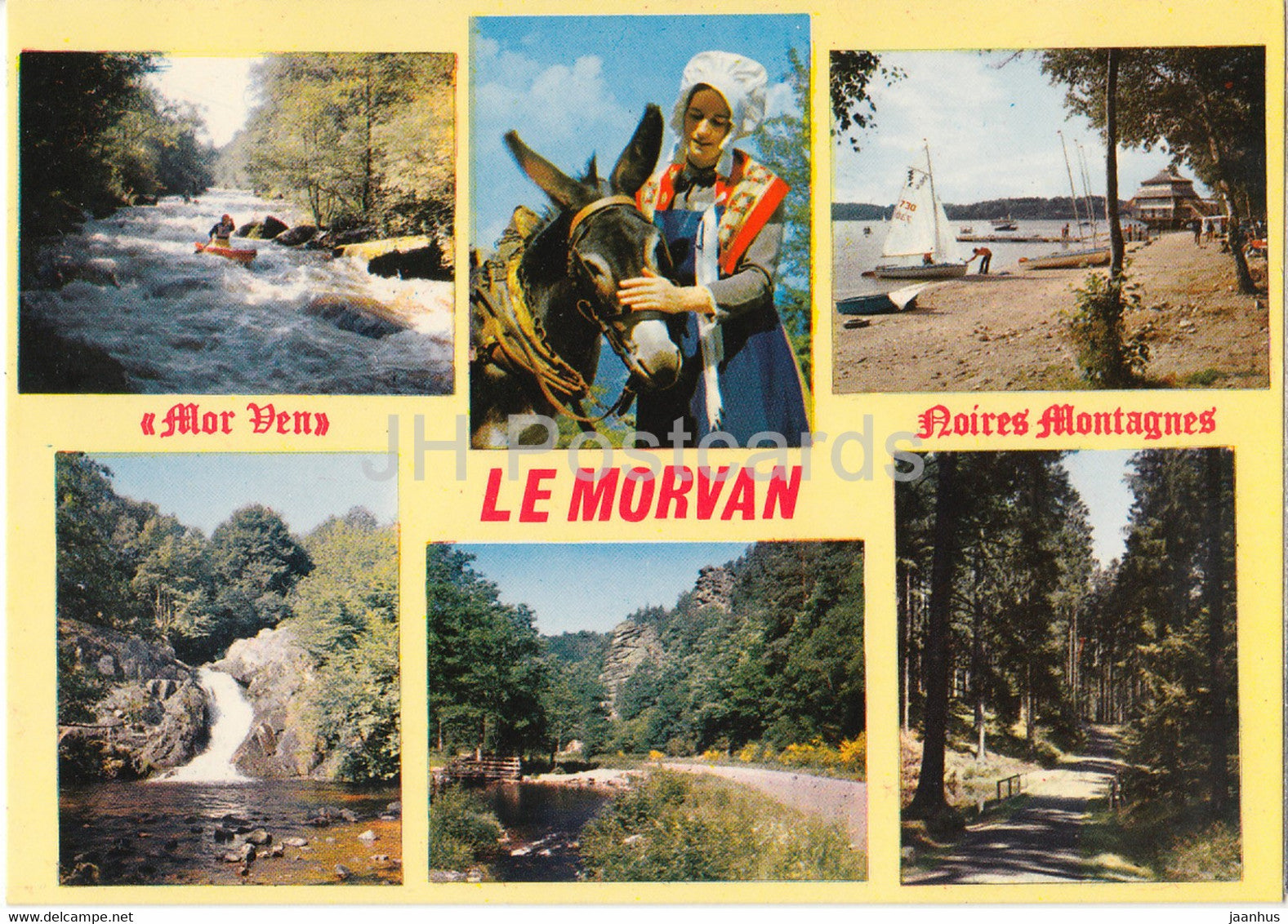 Le Morvan - Mor Ven - Noires Montagnes - donkey - folk costumes - sailing boat - France - unused - JH Postcards