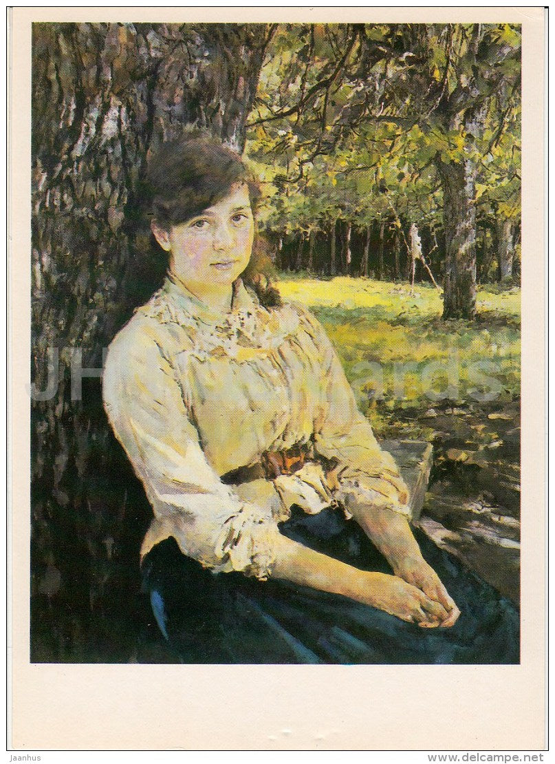painting by V. Serov - Girl in Sunlight , 1888 - woman - Russian art - 1985 - Russia USSR - unused - JH Postcards