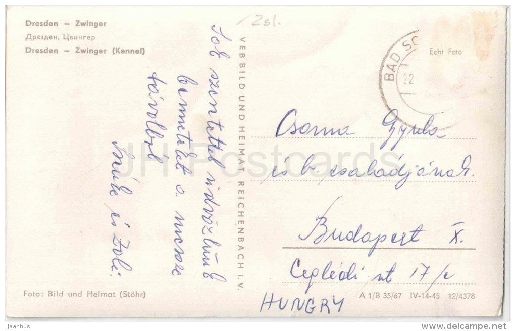 Zwinger - Kennel - Dresden - Germany - DDR - used - JH Postcards