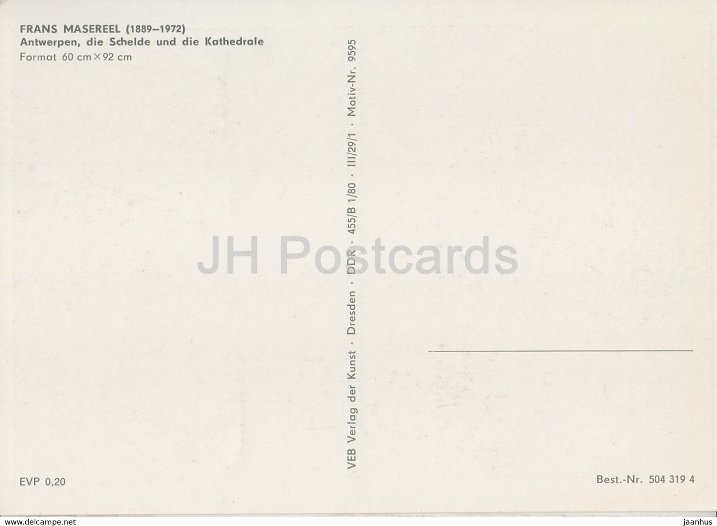 peinture de Frans Masereel - Antwerpen di Schelde und die Kathedrale - Art flamand - Allemagne DDR - inutilisé