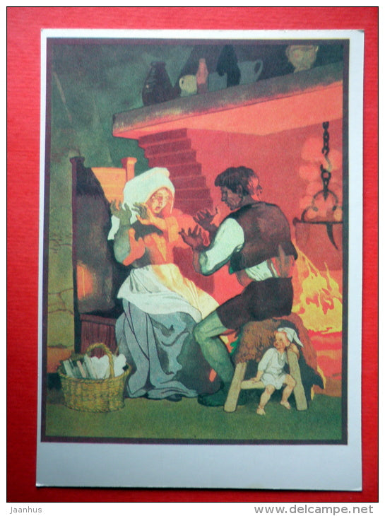 illustration by B. Dehterev - Listening to His Parents - Little Tom Thumb by C. Perrault - 1979 - Russia USSR - unused - JH Postcards