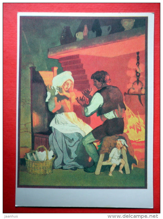 illustration by B. Dehterev - Listening to His Parents - Little Tom Thumb by C. Perrault - 1979 - Russia USSR - unused - JH Postcards