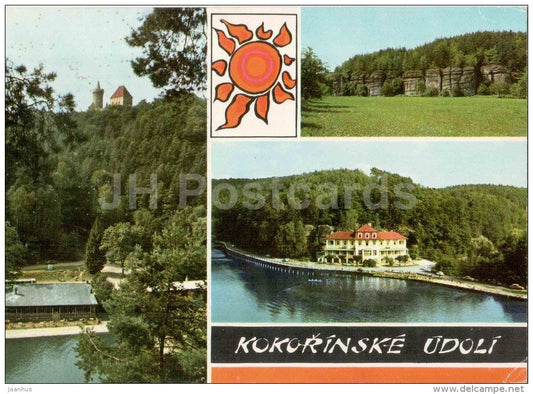 Kokorinske Udoli - Kokorin castle - hotel Dolina - rocks - hotel Harasov - Czechoslovakia - Czech - used 1973 - JH Postcards