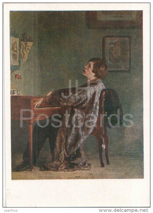 painting by A. Shurygin - Understand Me , 1867 - piano - music - russian art - unused - JH Postcards