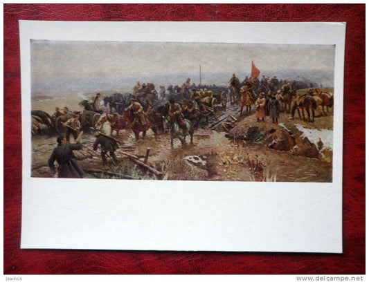 Painting by M. B. Grekov - in Kuban - soldiers - horses - russian art - unused - JH Postcards
