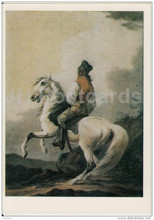 painting  by A. Orlovsky - Rider on a white horse , 1808 - Russian art - 1975 - Russia USSR - unused - JH Postcards