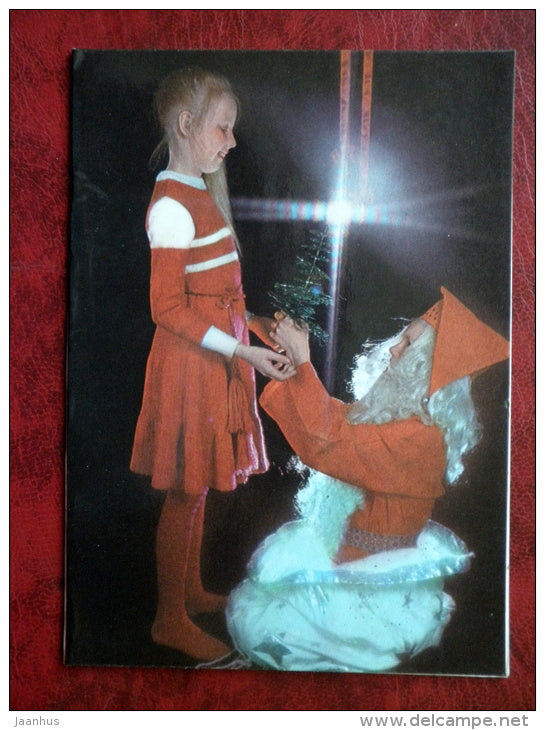 New Year greeting card - Santa Claus - girl - 1988 - Russia - USSR - unused - JH Postcards
