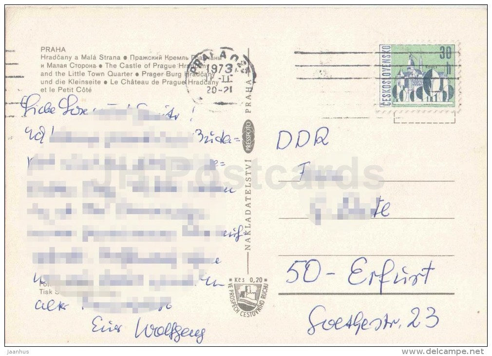 The Castle of Prague Hradcany and the Little Town Quarter - Praha - Prague - Czechoslovakia - Czech - used 1973 - JH Postcards