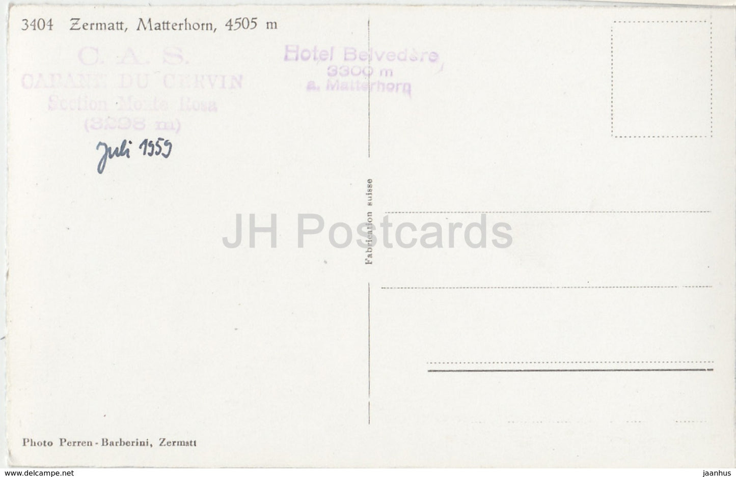 Zermatt - Cervin 4505 m - 3404 - Suisse - 1959 - occasion