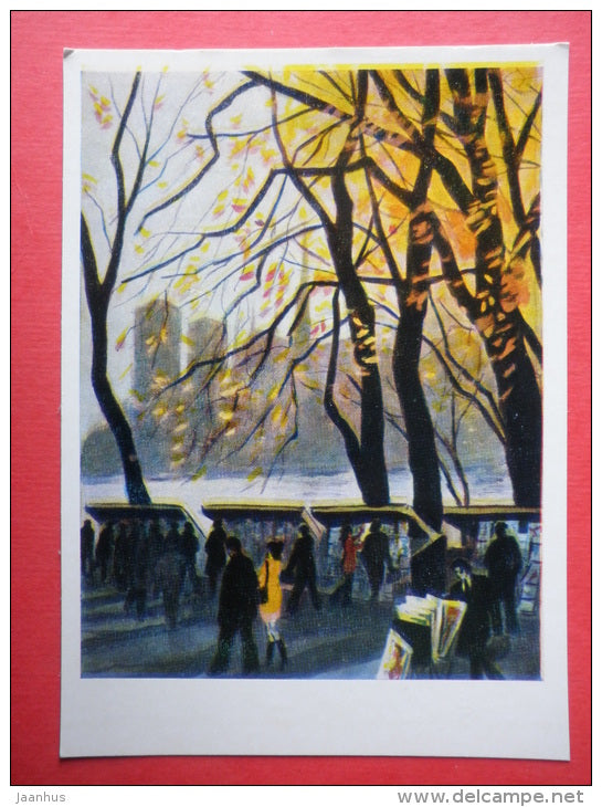 illustration by N. Dolgorukov - Booksellers on the Seine - Paris - 1974 - Russia USSR - unused - JH Postcards