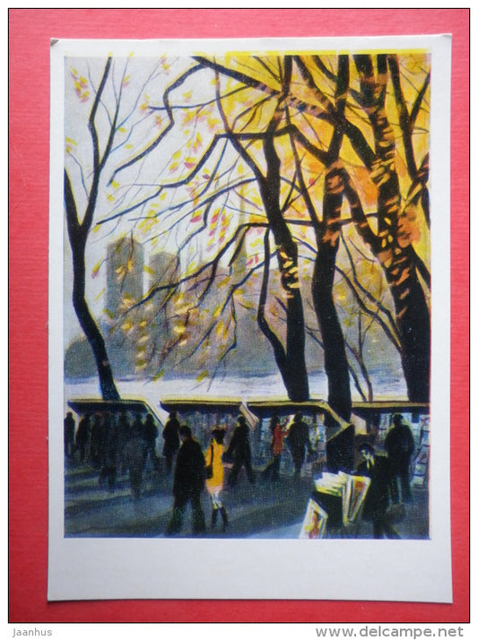 illustration by N. Dolgorukov - Booksellers on the Seine - Paris - 1974 - Russia USSR - unused - JH Postcards