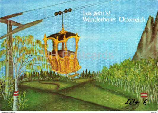 painting by Lilo Emmerling - Los Geht's - Wanderbares Osterreich - 2 - German art - Austria - unused - JH Postcards