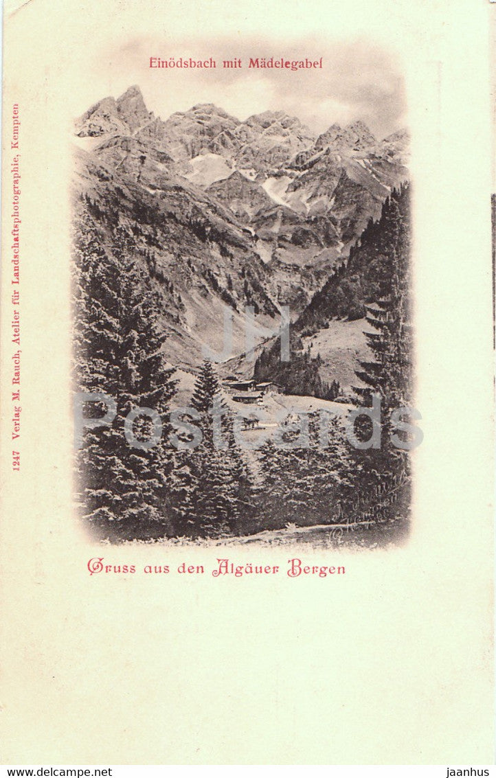Gruss aus den Algauer Bergen - Allgauer - Einodsbach mit Madelegabel - 1247 - old postcard - Germany - unused - JH Postcards
