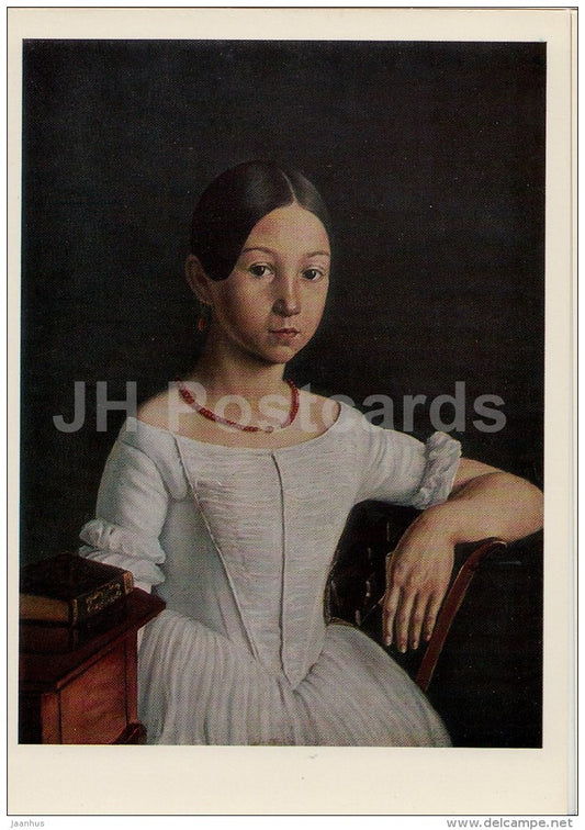 painting by G. Soroka - Portrait of E. Miliukova , 1840s - girl - Russian art - 1974 - Russia USSR - unused - JH Postcards