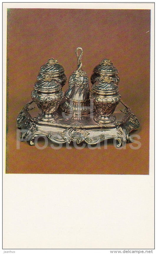 Silver Inkstand on Tray with the three inkpots - Western European Silver from Hermitage - 1982 - Russia USSR - unused - JH Postcards