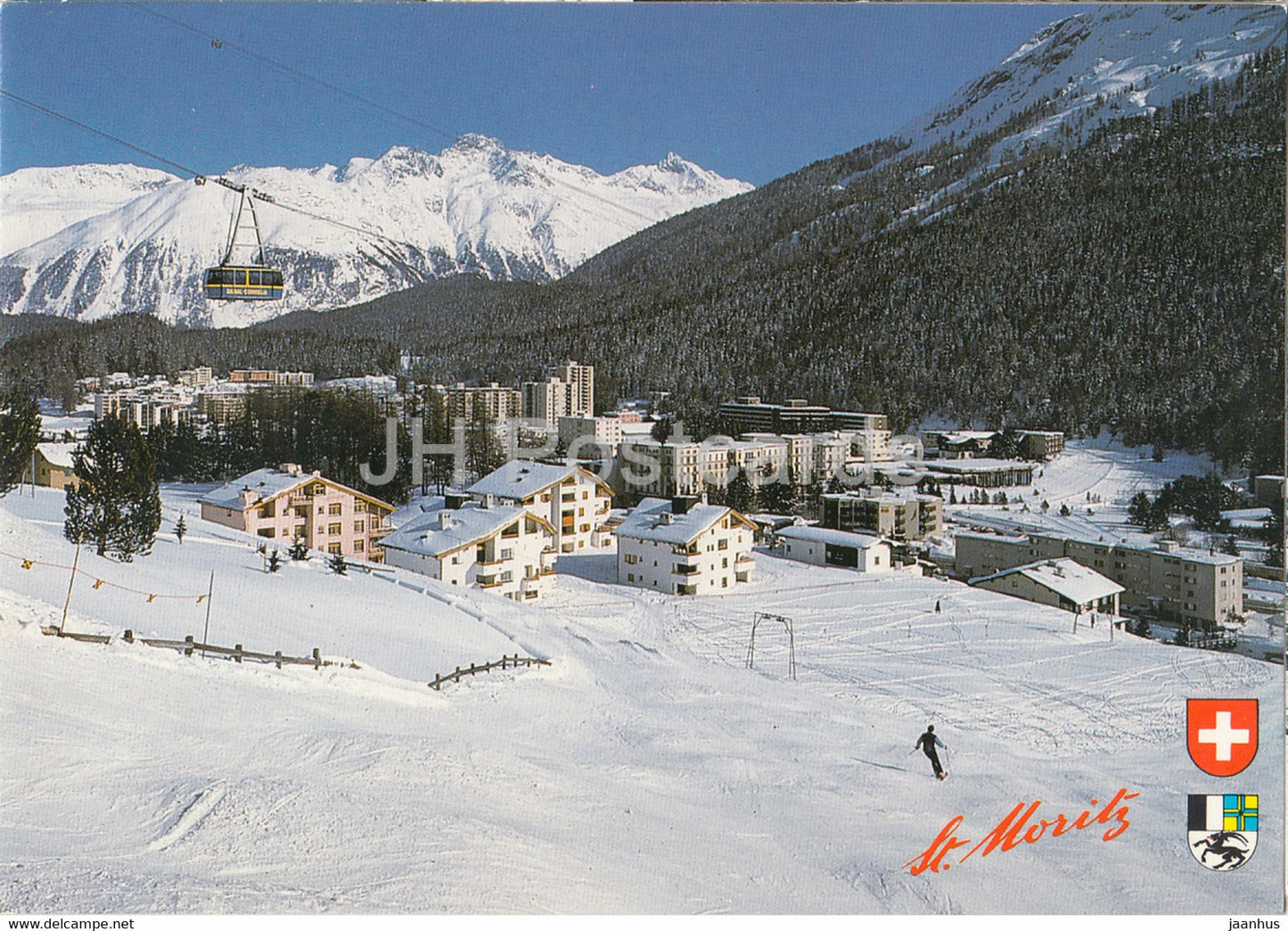 St Moritz Bad 1772 m - Oberengadin - cable car - skiing - 1995 - Switzerland - used - JH Postcards
