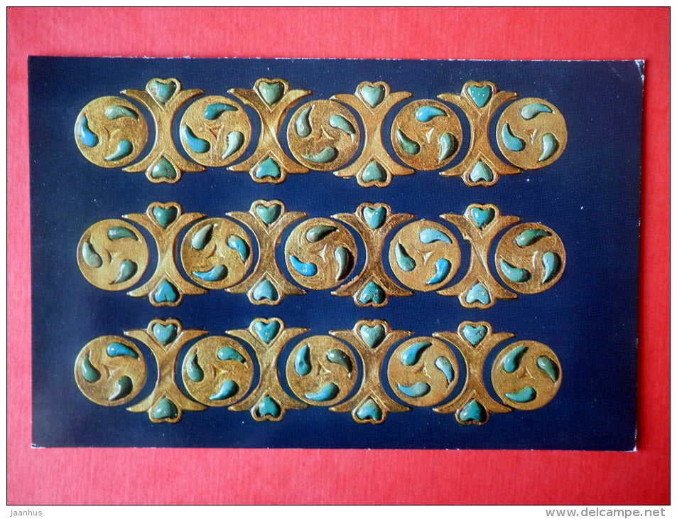 Ornamental Plates , gold The National Museum of Afghanistan - archaeology - Bactrian Gold - 1984 - USSR Russia - unused - JH Postcards