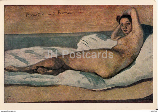 painting by Camille Corot - Marietta o. die Romische Odaliske - naked woman - nude - French art - Germany DDR - unused - JH Postcards