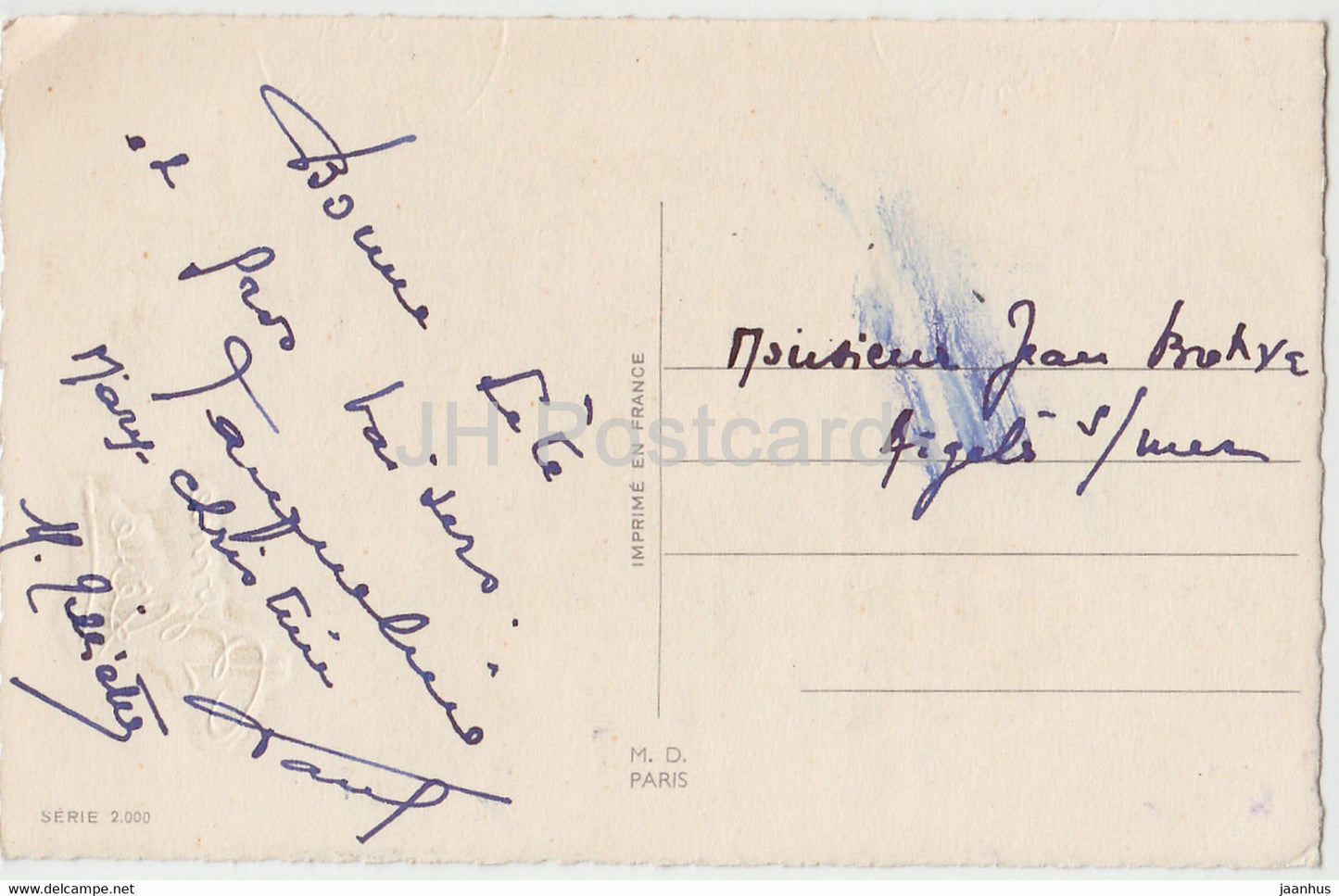 Birthday Greeting Card - Bonne Fete - flowers - flowers in a basket - illustration - old postcard - France - used